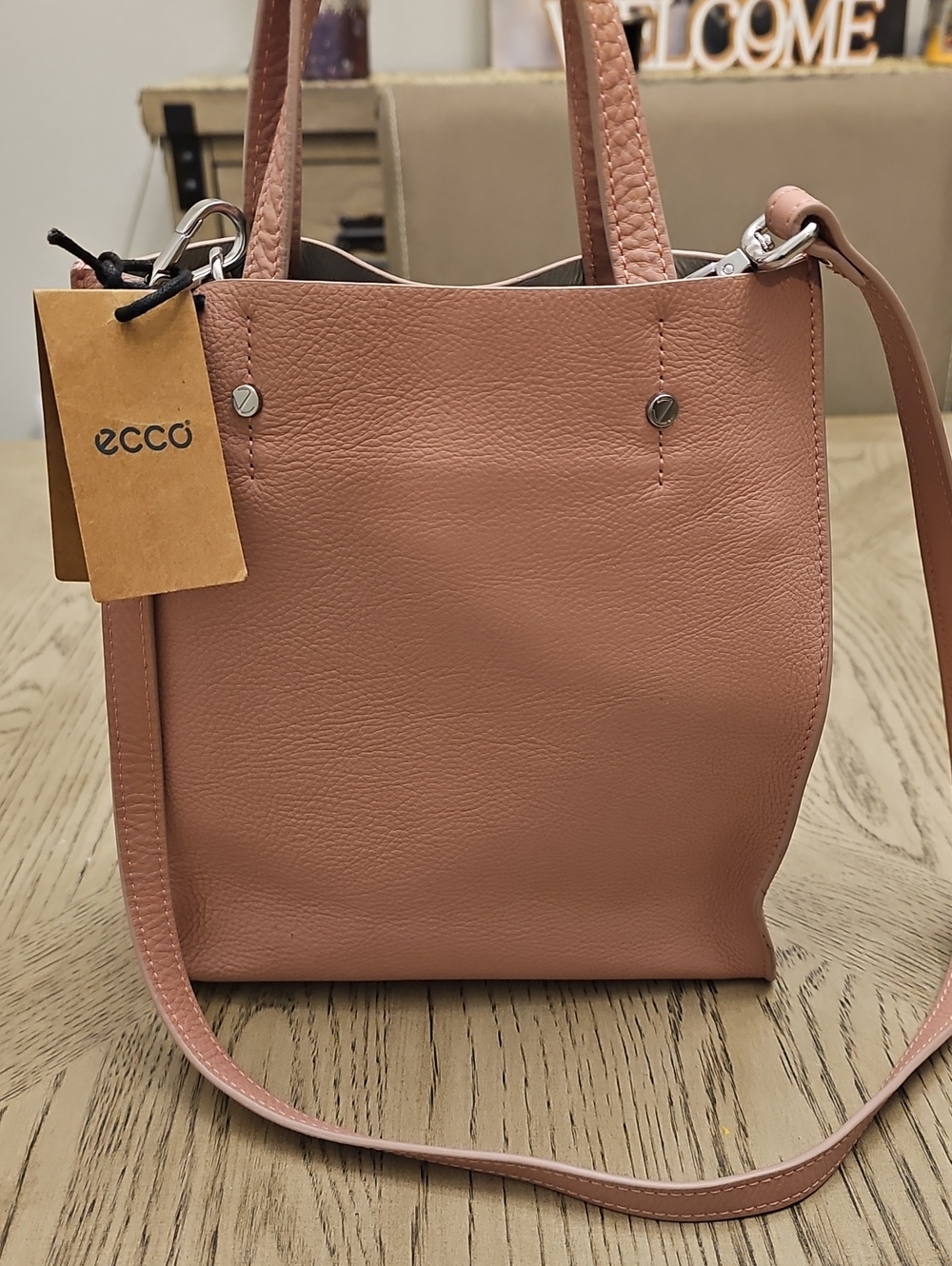Ecco Dusty Pink Leather Shoulder Tote